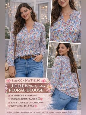 🌸 J.Crew Liberty Fabric Floral Blouse – Size 00 – NWT $110 🌸